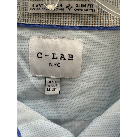 New C Lab NYC Performance Shirt Mens XL Blue White 4 way Stretch Button Up - Picture 3 of 6